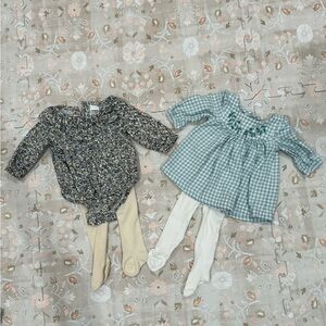 Floral and Gingham Baby Outfits with Tights-  Set